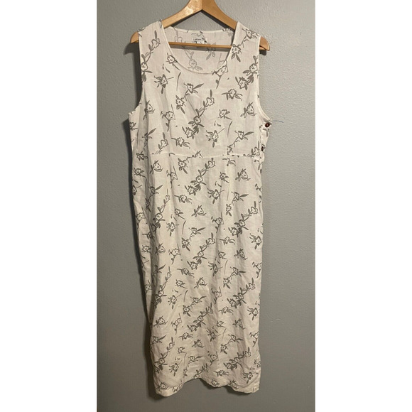 Vintage Laissez Faire Womens Maxi Dress Medium Gray Floral Linen Cottagecore 90s - Picture 1 of 7